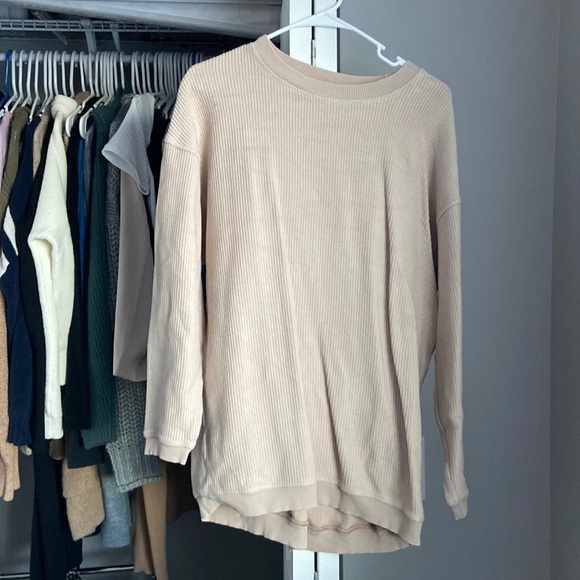 Aerie Corded Tan Sweatshirt, mark on left shoulder - Picture 1 of 6